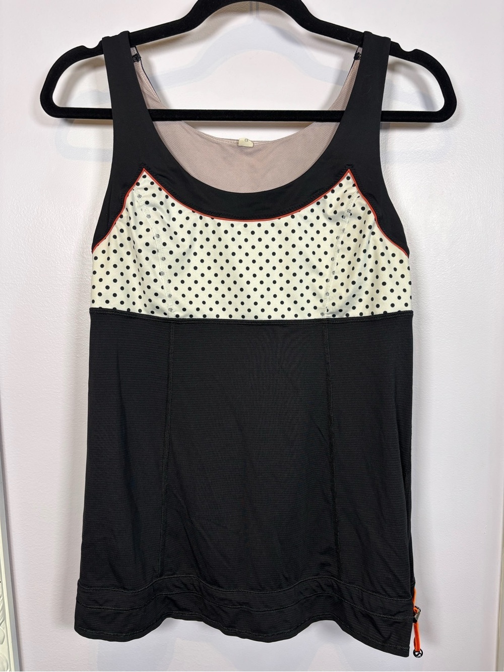 lululemon athletica Black Tank Top with Cream Polka-Dot Drawstring Waist Size 8